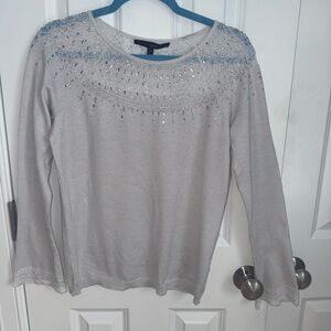 White House Black Market Silver Embellished Long Sleeve Top